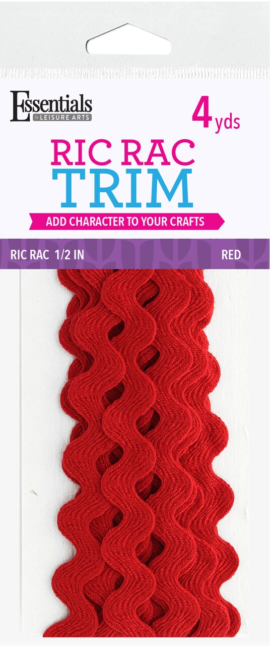 Essentials By Leisure Arts Ric Rac 1/2" 4 yards Red - rick rack trim for sewing - wavy ric rac trim for sewing and crafts - ric rac ribbon - rick rack trim red